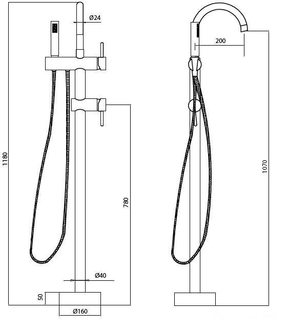 BATERIE CADA FREESTANDING ILLUSION NEGRU MAT, SET INSTALARE IN PARDOSEALA INCLUS